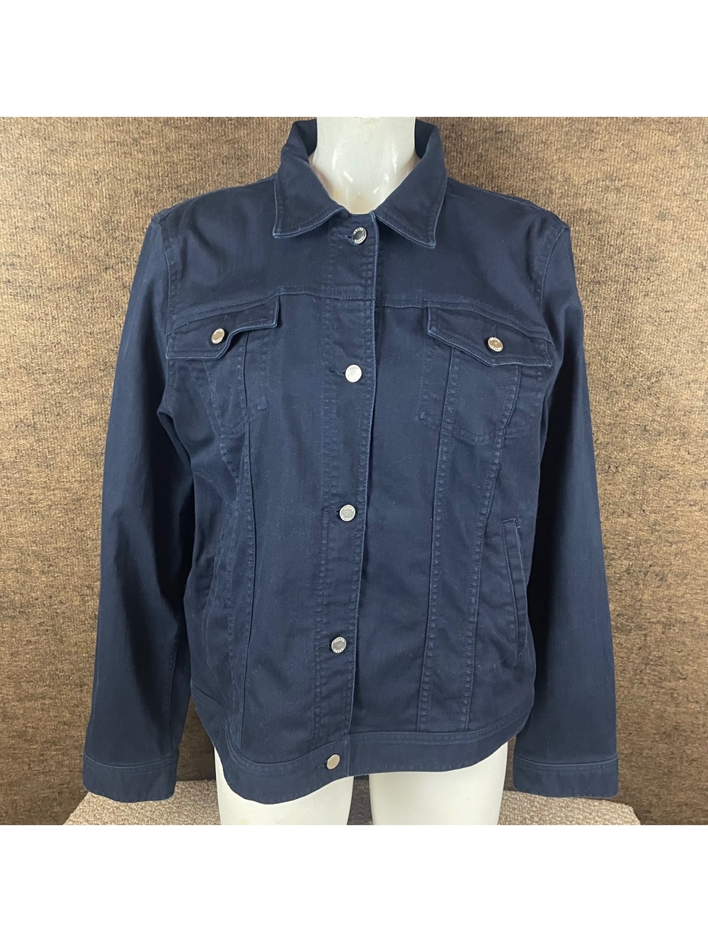 Chaps Denim Trucker Jacket Women’s XL Navy Blue Button Front